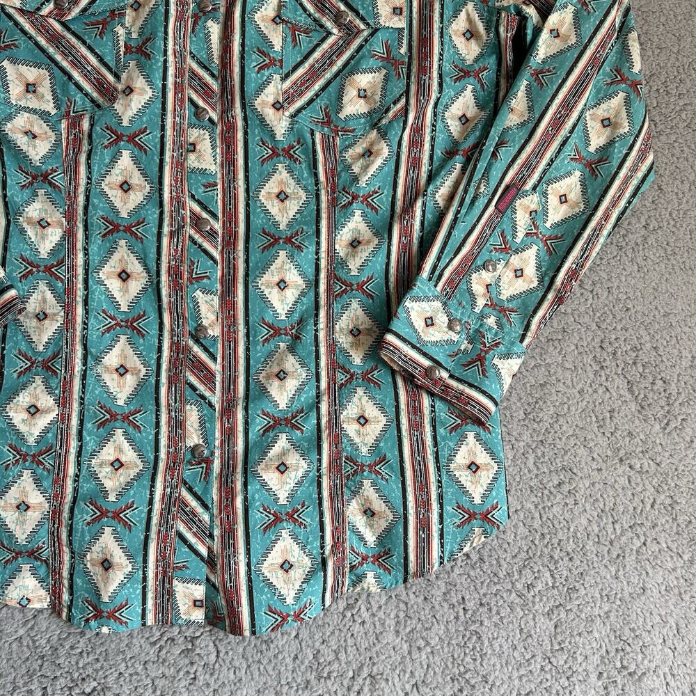 Rock & Roll Cowboy Shirt Mens Large Blue Aztec Snap Front Modern Fit Long Sleeve - Picture 8 of 16